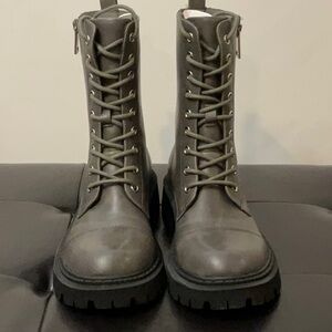 Stylish Gray Lace-Up Combat Boots